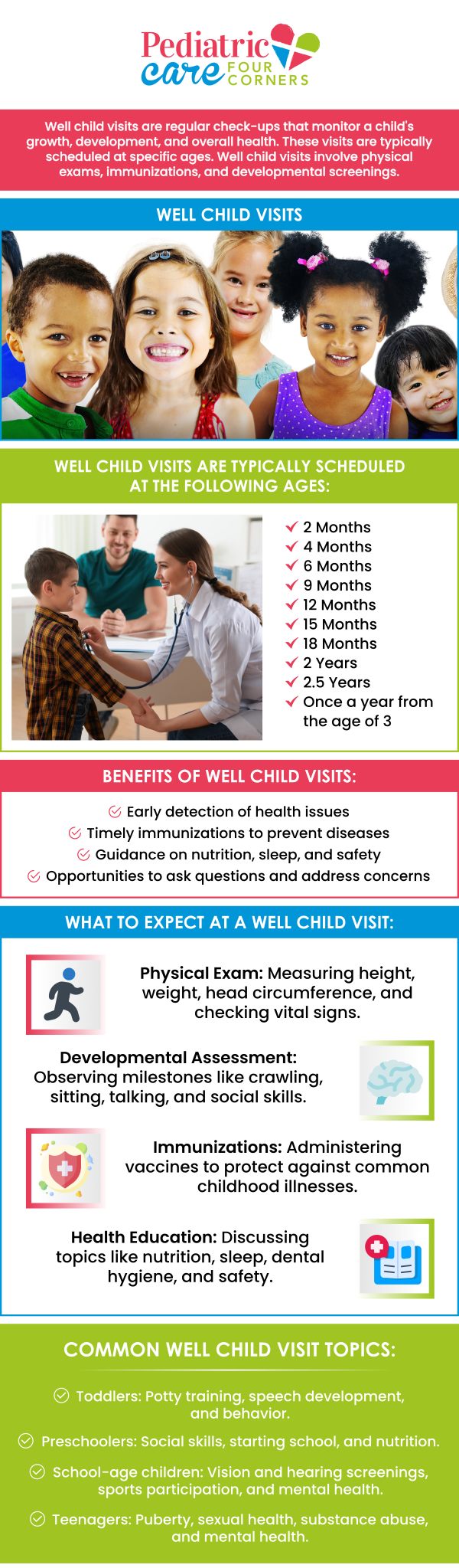 At Pediatric Care of Four Corners, Dr. Eiman ElSayed, MD, provides comprehensive well-child visits focused on monitoring growth, development, and overall health. Each visit includes physical exams, vaccinations, and developmental screenings to ensure your child is meeting milestones. Dr. ElSayed partners with parents to promote preventive care and lifelong healthy habits for every stage of childhood. For more information, contact us or schedule an appointment online. We are conveniently located at 2516 Sand Mine Rd, Davenport, FL 33897.